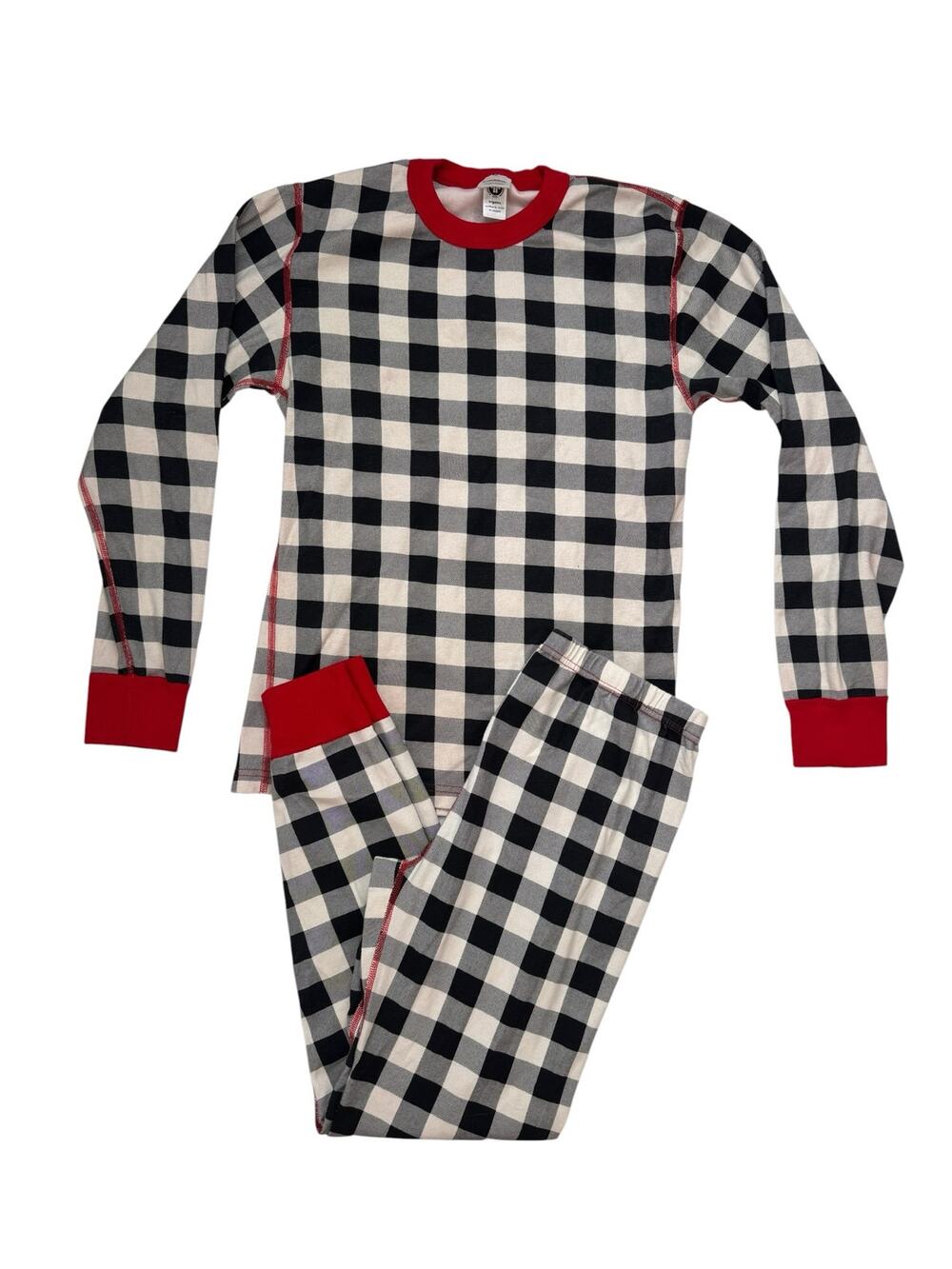 HANNA ANDERSSON Black Ivory Buffalo Plaid Long John Pajama Set Size Medium Large